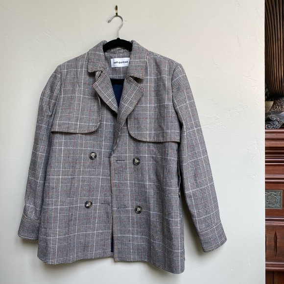 SELF PORTRAIT Houndstooth Back Sleeve Slit Cropped Blazer Size Small - Picture 2 of 10